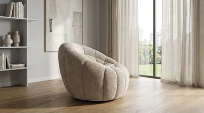 Draaifauteuil House&Garden Cloud Elite Stone – Luxe 360° Draaibare Fauteuil met Armleuningen – Moderne Chenille Lounge Stoel – Ronde Design Fauteuil voor Woonkamer, Slaapkamer & Hotel Chique Interieur – 115x104x80 cm – Beige/Taupe