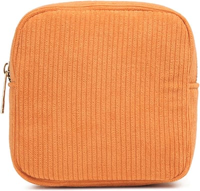 Toilettas - Toilettas voor dames - Toilettas - Toilettas met haak - Opbergtas voor tampons - Corduroy - Kleine make-uptas - Mini toilettas - Zachte opbergtas - Draagbare make-uptas - oranje kleur