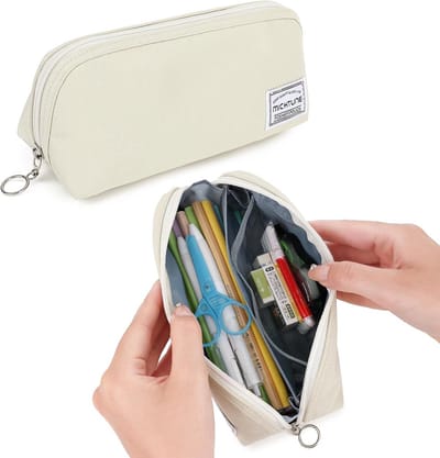 MICHTUNE Groot etui, etui met vakken, schaalbaar etui met meerdere sleuven, draagbare pennenzak, pennenetui kantoor, Wit, 8011-bk