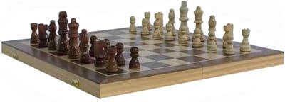 Houten schaakspel - Opvouwbaar bord - Familie spelletjes - Nette opbergruimte - 39 cm - Houtkleur