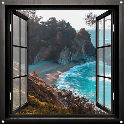 Tuinposter Doorkijk Raam nr5 - Tuindecoratie - 80 x 80 cm - Tuindoek - PosterGuru