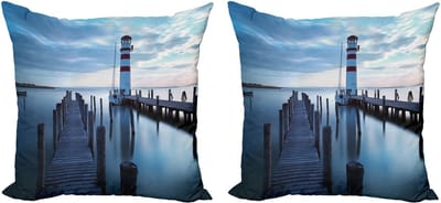 ABAKUHAUS maritieme sierkussens, kussenhoezen, 2-pack, Modern Accent dubbelzijdige digitale print, 50x50 cm, donkerbruin/blauwgrijs