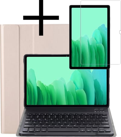 Hoes - Geschikt voor Samsung Galaxy Tab A7 (2020) - Met Screenprotector - Keyboard Book Cover - Toetsenbord Case - Hoesje - Goud