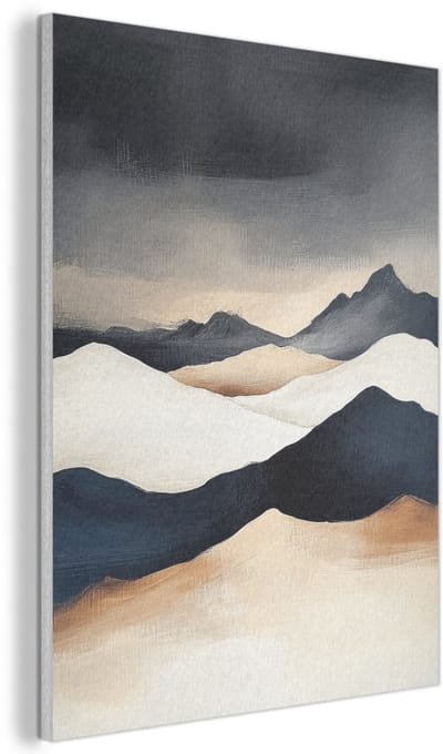 Akoestisch wandpaneel 30x40 cm - Vilt schilderij Bergen - Donkerblauw - Landschap - Akoestische panelen - Geluidsdempende wanddecoratie - Geluidsisolatie woonkamer - Muurdecoratie geluidspanelen