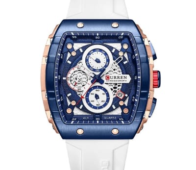 Curren - Luxe Herenhorloge - Mannen - Luxe Gel Riem - Wit en Blauw - Luxe Doos -