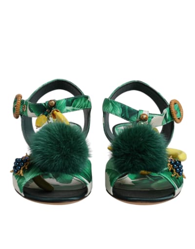Dolce & Gabbana Groene Kristal Bont Versierde Sandalen Schoenen