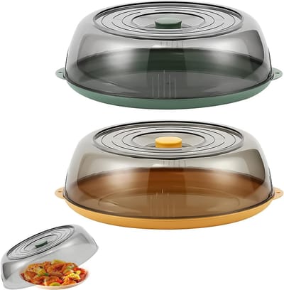 Microwave Deksel voor Eten, 28 x 28 x 9 cm, Plastic, Transparant, Stapelbaar, Spatbescherming voor Borden en Groenten, Set van 2, BPA-vrij en Duurzaam