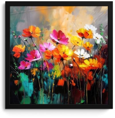 Poster in lijst - Fotolijst 40x40 cm - Posters - Felgekleurd - Bloemblaadjes - Abstract - Posterlijst zwart - Decoratie - Wanddecoratie woonkamer - Muurdecoratie slaapkamer