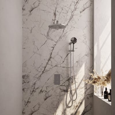 Brauer Chrome Edition thermostatische inbouw regendouche 3-weg omstelling SET 44 met 30 cm douchekop en rechte muurarm en 3-standen handdouche en doucheslang en geïntegreerde glijstang chroom