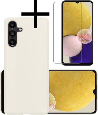 Hoesje - Met Screenprotector - Geschikt voor Samsung Galaxy A13 5G - Sterk & Shockproof - Back Cover - Siliconen Case - Telefoon Hoes - Wit