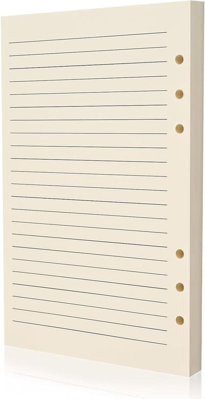 A5 6-Hole Navullingen - 100gsm Beige Papier Geschikt voor Vulpen en Gelpen, Dubbelzijdig, Lijnpapier voor Journaling, Planning en Notities, Ideaal voor 6-Ring Mappen