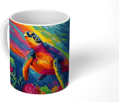 Mok - Koffiemok - Koraal - Schildpad - Abstract - Water - Mokken - 350 ML - Beker - Koffiemokken - Theemok
