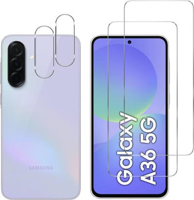 Screenprotector geschikt voor Samsung Galaxy A36 5G - 2 stuks Beschermglas van glas Transparante glazen schermbeschermfolie + 2 stuks Camera Protector