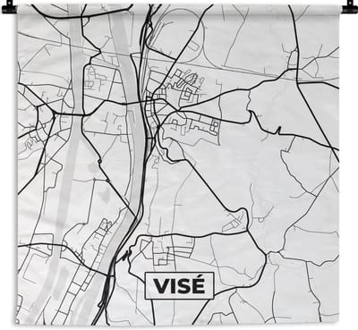 Wandkleed - Wanddoek - België – Visé – Stadskaart – Kaart – Zwart Wit – Plattegrond - 180x180 cm - Wandtapijt
