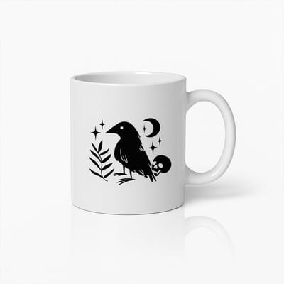 Raaf & Schedel Mok 330ml – Gotisch Zwarte Kraai Ontwerp Koffiebeker – Perfect Halloween Cadeau voor Liefhebbers van Donkere Kunst en Mysterie