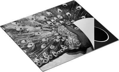 Chefcare Inductie Beschermer Pauw met Kleurrijke Veren van Olieverf - Abstract - Zwart Wit - 60x50 cm - Afdekplaat Inductie - Kookplaat Beschermer - Inductie Mat