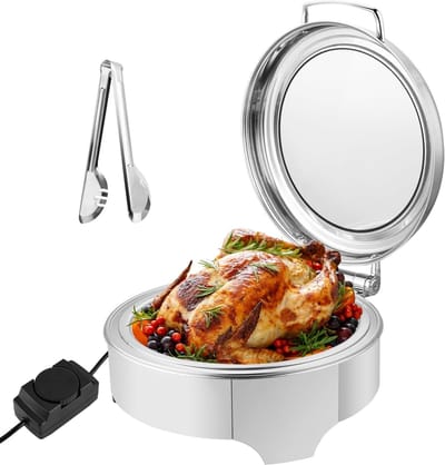 Buffetverwarmer Set - Ronde Warmhoudbak - Eten Warm Houden - Elektrische Temperatuurregeling - 643 Liter - Zilver