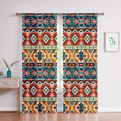 3D Boheemse Stijl Mandala Patroon Polyester Gordijnen 2 Panelen Woonkamer Slaapkamer Balkon Kantoor Keuken Studiekamer Raamdecoratie W60xH100(CM)x2pcs&Rod Pocket