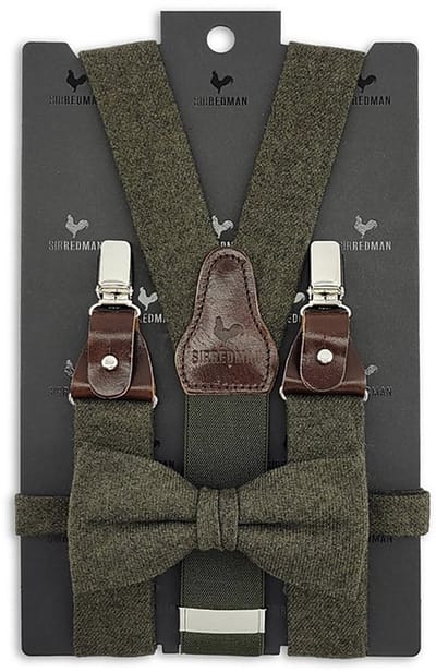 Sir Redman - Bretels met strik - bretels combi pack Harrison Tweed - legergroen