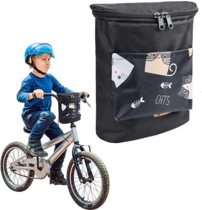 Kinderfietstas - afneembaar en draagbaar - tas om aan een scooter te hangen - opbergtas voor kinderwagen - 24*10*28 cm - geschikt voor kinderfietsen, scooters en kinderwagens - zwart