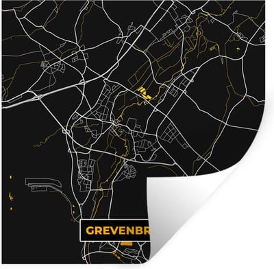 Muurstickers - Sticker Folie - Black and Gold – Stadskaart – Grevenbroich – Duitsland – Plattegrond – Kaart - 100x100 cm - Plakfolie - Muurstickers Kinderkamer - Zelfklevend Behang XXL - Zelfklevend behangpapier - Stickerfolie