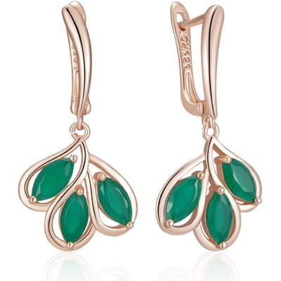 Boucles d'oreilles pendantes fleur en cristal vert pour femmes Luxe Couleur or rose Zircon naturel Accessoires Bijoux vintage beige