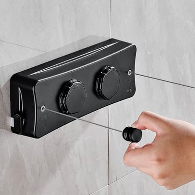 Dubbele Waslijn Zware Buiten Waslijn Droogrek Muurmontage Roestvrij Staal, Ruimtebesparend (Zwart)