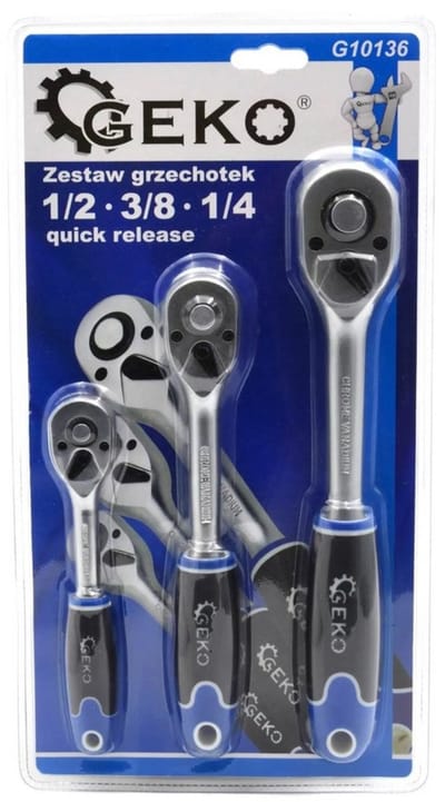 GEKO Ratelsleutelset - 45-tands mechanisme - CrV staal - Ergonomische antislip greep