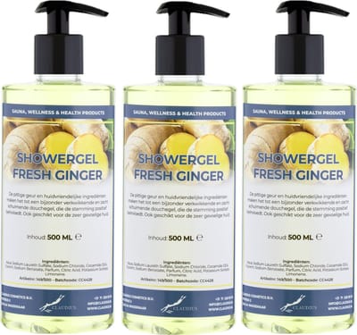 Douchegel Fresh Ginger 500 ml - set van 3 stuks - met gratis pomp - Showergel