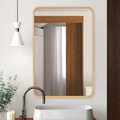 Rechthoekige Houten Wandspiegel 61x91 cm met Afgeronde Hoek - Rustieke Badkamer- of Woonkamerspiegel