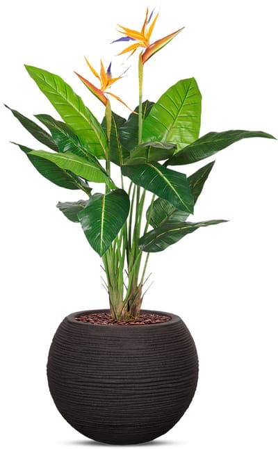 Kunstplant Strelitzia in Vaas bol Rib zwart H120 cm