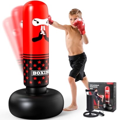 JCLEAL Bokszak voor kinderen, opblaasbare bokszak, speelgoed met handschoenen en pomp, kickbokstrainingsset, peuter, ponsdummy, speelgoed, karate, MMA Kerstmis, verjaardagscadeau voor 3-5-8-10-12
