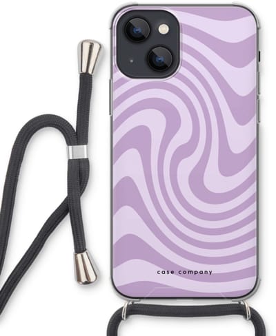 Case Company® - Hoesje met koord geschikt voor iPhone 13 mini hoesje met Koord - Swirl Paars - Telefoonhoesje met Zwart Koord - Bescherming aan alle Kanten en Over de Schermrand