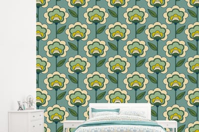 Behang - Fotobehang Retro - Design - Jaren 70 - Bloem - Breedte 245 cm x hoogte 220 cm