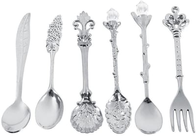 Dailygoods- Lepels/Vork Set 6 Stuks - Antiek Metalen Serviesgoed - Retro Goud/Zilver Kleur - Koffielepel/Theelepel/IJslepel - Comfortabel Ontwerp - Bestekset