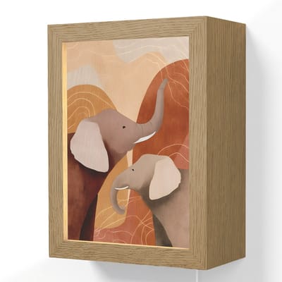 Wandlamp 15x20 cm - Oplaadbaar - Olifanten - Oranje - Abstract - Wandlampen binnen woonkamer - Slaapkamer lamp met kabel - Decoratieve nachtlamp - Vloerlamp snoer