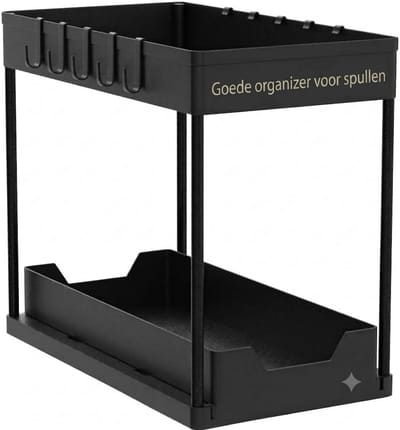 Livatto Spoelkastorganizer 2 stuks - Uittrekbaar opbergrek onder de wastafel met 16 haken - Zwart