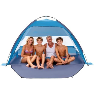 VEVOR strandtent/zonnescherm voor 4 personen, UPF 50+ bescherming, draagbare strandtent met draagtas en grondankers, lichtgewicht strandparasol voor kamperen, vissen, picknicken, zonnetent