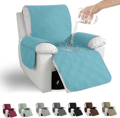 Zitbescherming met Zakjes, Wasbare Stoelhoes voor Relaxfauteuil en TV Stoel, Antislip Stoelhoes voor Huisdieren en Kinderen (Blauw)