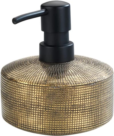 Famanu – Keramische zeepdispenser – 0,4 L – handbeschilderd – goud – 10,5x12x10,5 cm