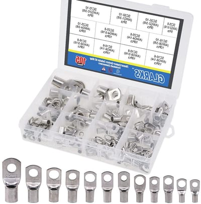 105 Stuks 12 Soorten Zware Lugs Accukabel Tinned Copper Oogjes Tubulaire Ring Terminals Verbindingen met Spy Hole Assortiment Kit voor Elektrische Projecten