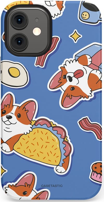 Casetastic Hoesje Geschikt voor Apple iPhone 12 Mini - Stijlvolle Beschermende Duo-layer Case - Corgi en Snacks