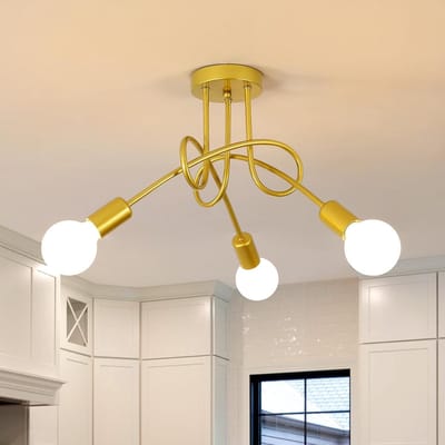 Haobosic - Gouden slaapkamer kroonluchter industriële plafondlamp E27 3 lampen vintage ijzer voor woonkamer keuken eetkamer (lamp niet inbegrepen)