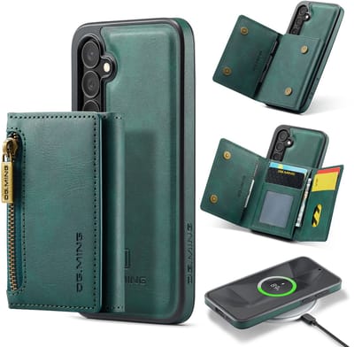 Stravo × DG.MING Veelzijdige leren case hoesje – Geschikt voor Samsung Galaxy S25 – 2-in-1 luxe lederen telefoonhoesje met afneembare kaarthouder – MagSafe compatibel leer case – Stijlvol & duurzaam – Groen