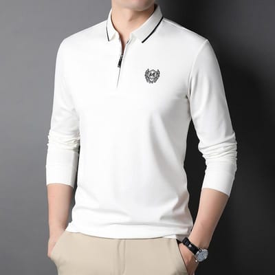 T-shirt uni à manches longues pour hommes, printemps et automne, nouvelle mode décontractée, polo à revers brodé, hauts, vêtements pour hommes XXXL gray