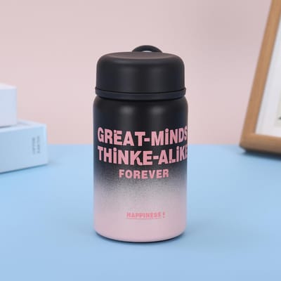 Petite Tasse Thermos Ronde à Couvercle Lettres Simples Mignonne Portable Mini Tasse de Poche Étudiant Enfants Tasse à Eau 350ML