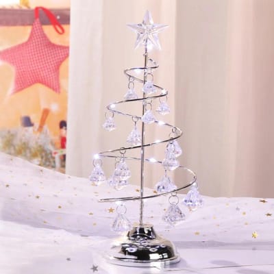 Nachtlampjes Kerstversieringen Cadeaus Gegalvaniseerd IJzeren Boom LED Lichtgevende Kristal Kerstboom Kristal Tafeldecoratie S beige