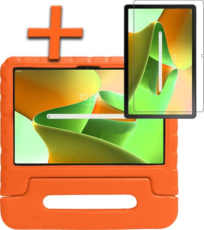 Hoesje - Geschikt voor Lenovo Tab M10 Plus (3e / 3rd Generatie) - Met Screenprotector - Kinderhoes Shockproof Bumper - Kidsproof Case - Tablet Hoes - Kinder Hoes Cover - Oranje