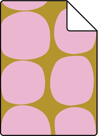 Proefstaal ESTAhome behang grafisch motief lila roze en mosterdgeel - 26.5 x 21 cm - 131983-S