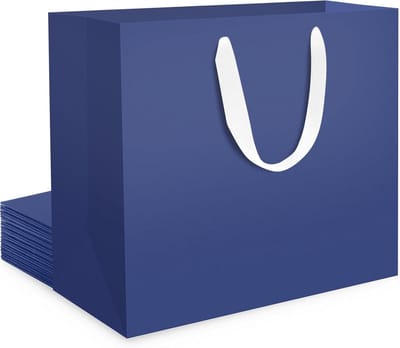 Grote Cadeautassen in Blauw van Kraftpapier - 10 Stuks - 32 x 11,5 x 28 cm - Stevige Handvatten voor Verjaardag en Kerstmis